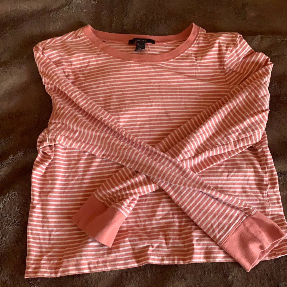 pink and white long sleeve crop